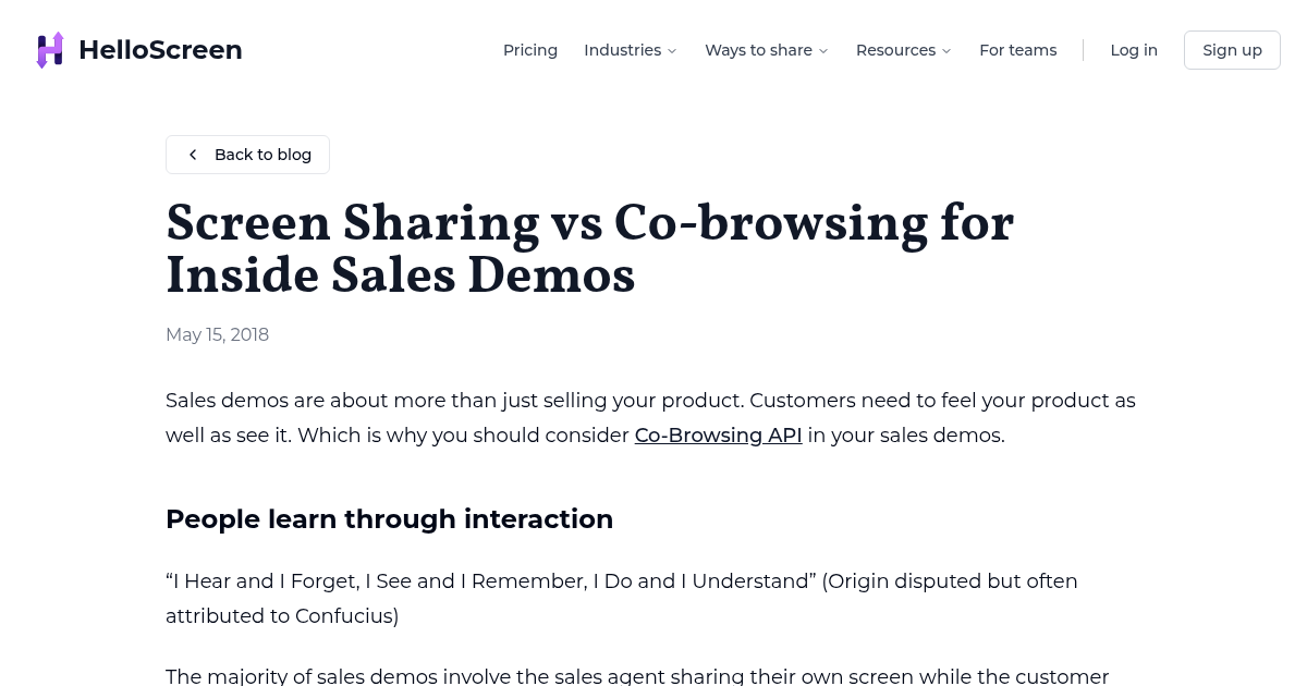 Screen Sharing vs Co-browsing for Inside Sales Demos | HelloScreen Blog