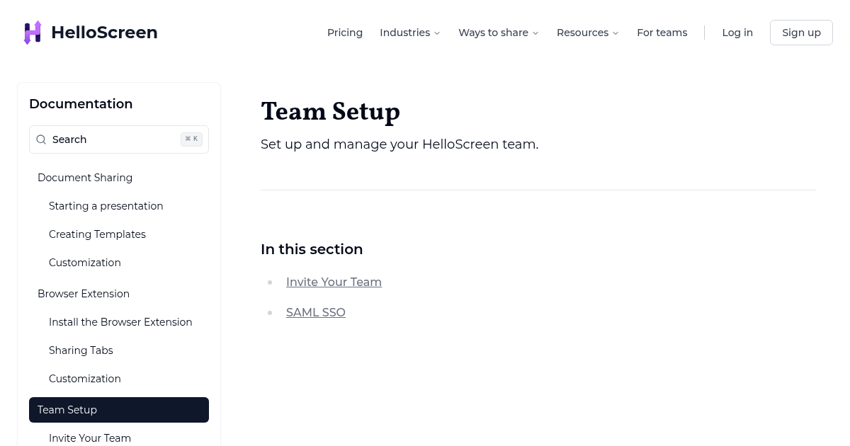Team Setup | HelloScreen Documentation