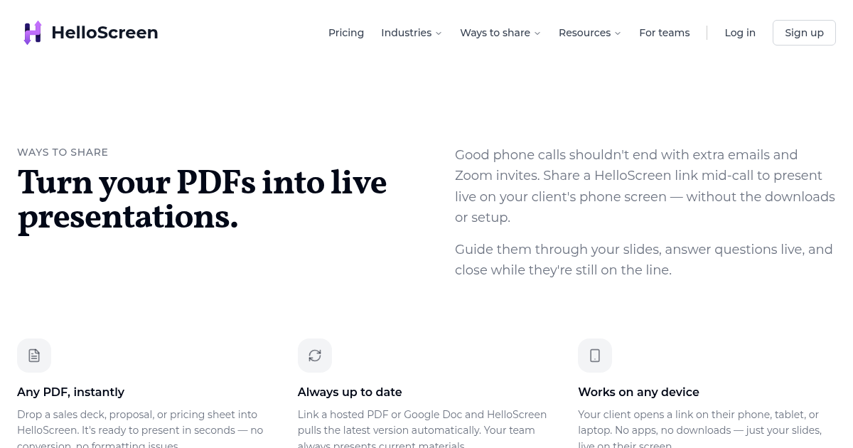 Share Presentations Live on a Phone Call | HelloScreen